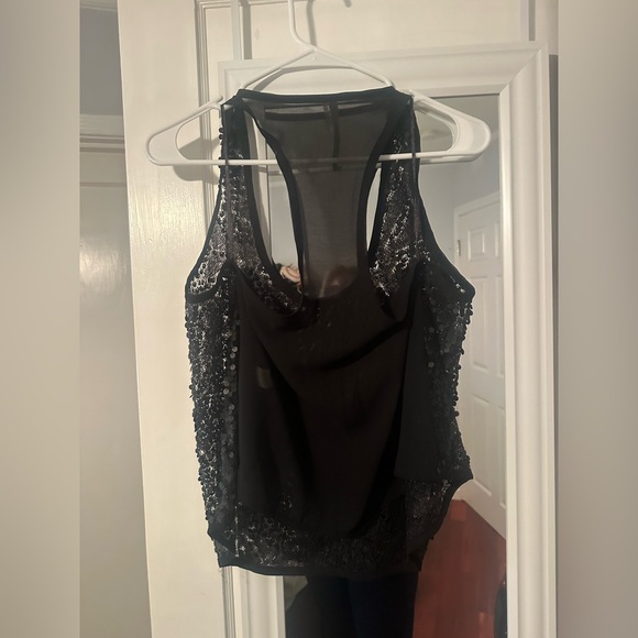 Asos Matte Sequined Black Racerback Flowy Cami Tank Top Women’s Sz L New - Picture 4 of 4